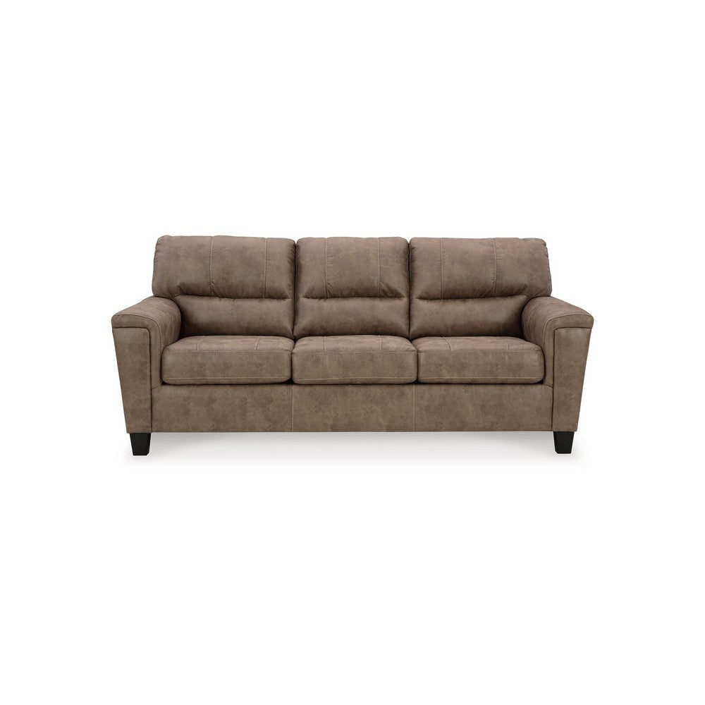 Ashley Nav Sofa Fossil Brown Faux Leather Plush Foam Cushions 89 Inch BM332285