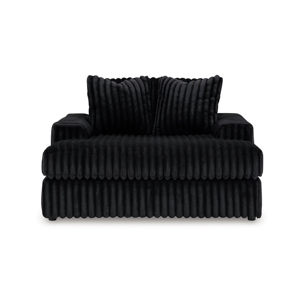 Ashley Addy Oversized Chaise Black Jumbo Corduroy Fabric 2 Pillows 68 Inch BM332294