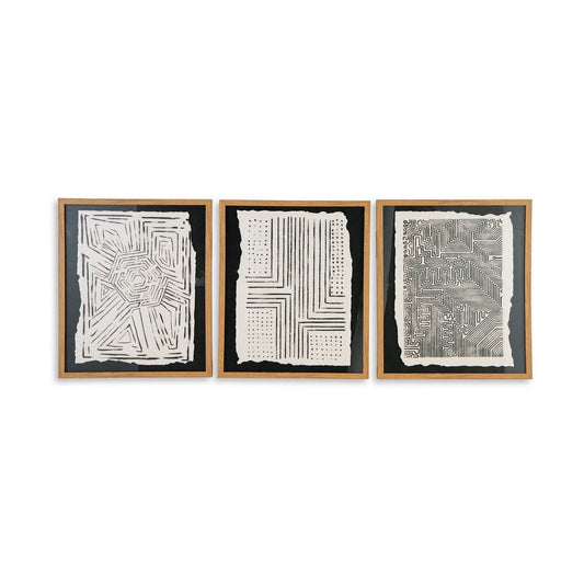 Ashley Salina Wall Art Decor Set of 3, Black Beige Abstract Framed, 20x24