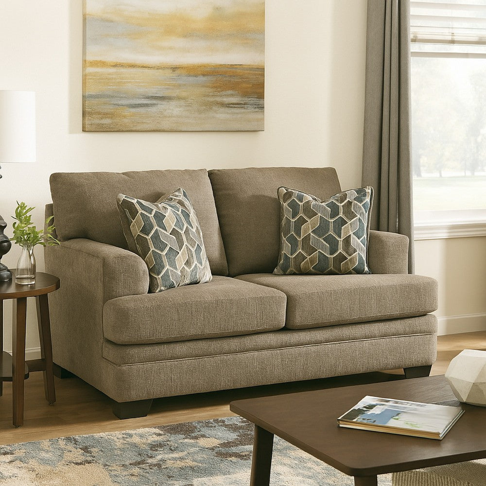 Ashley Ead Loveseat, 4 Accent Throw Pillows, Nutmeg Brown Polyester 67 Inch