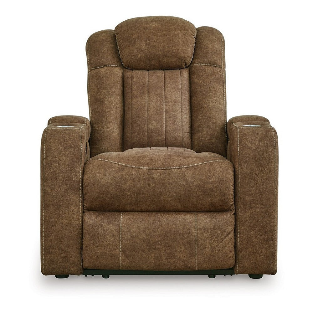 Ashley Alexy Power Recliner Chair Cupholder USB Port Brown Faux Leather BM332319