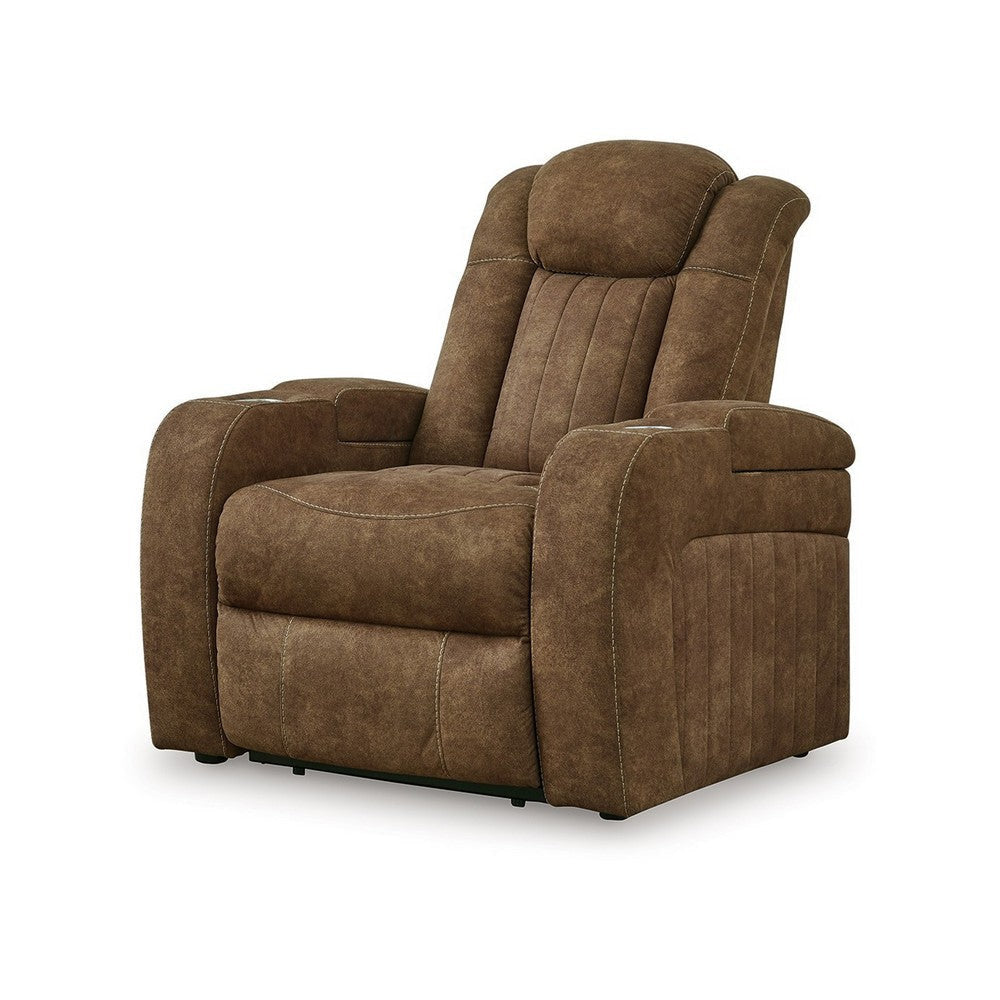 Ashley Alexy Power Recliner Chair Cupholder USB Port Brown Faux Leather BM332319