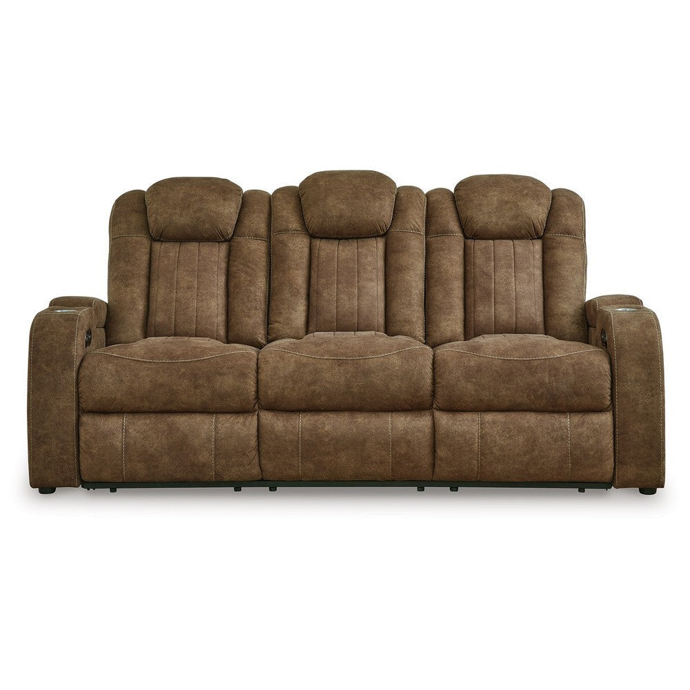 Ashley Alexy Power Recliner Sofa USB Storage Brown Faux Leather 86 Inch BM332320