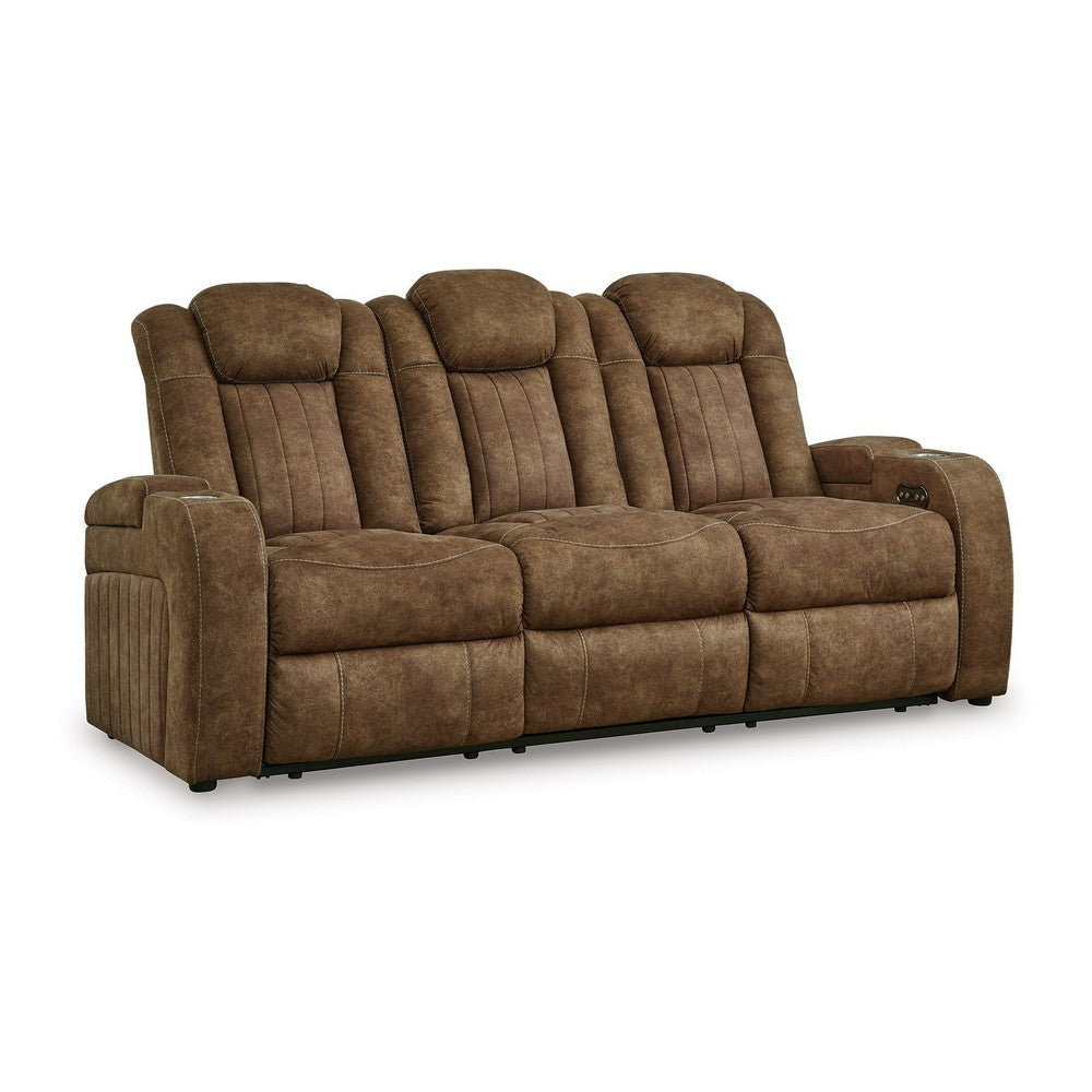 Ashley Alexy Power Recliner Sofa USB Storage Brown Faux Leather 86 Inch BM332320