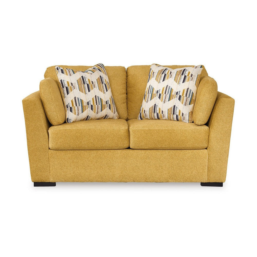 Ashley Viena Loveseat 2 Accent Throw Pillows Yellow Faux Velvet 68 Inch BM332337