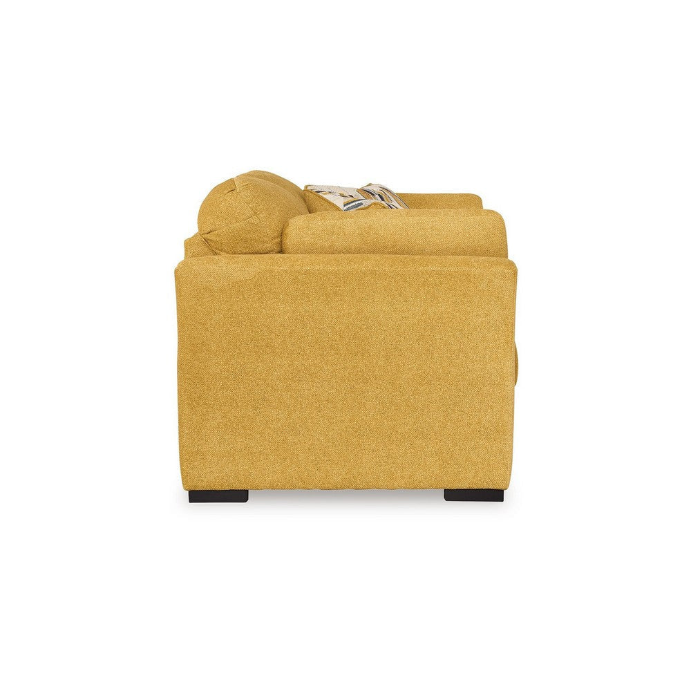 Ashley Viena Loveseat 2 Accent Throw Pillows Yellow Faux Velvet 68 Inch BM332337
