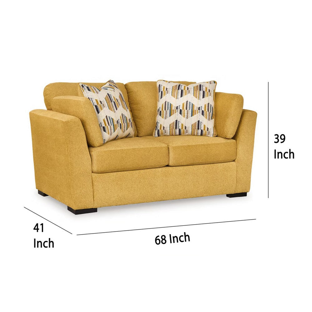 Ashley Viena Loveseat 2 Accent Throw Pillows Yellow Faux Velvet 68 Inch BM332337