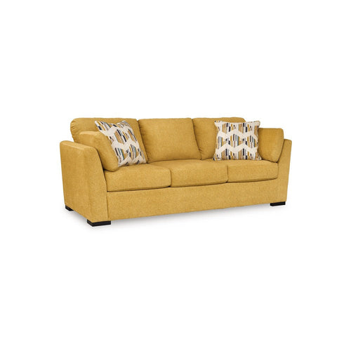 Ashley Viena Sofa, 2 Accent Throw Pillows, Soft Yellow Faux Velvet 92 Inch