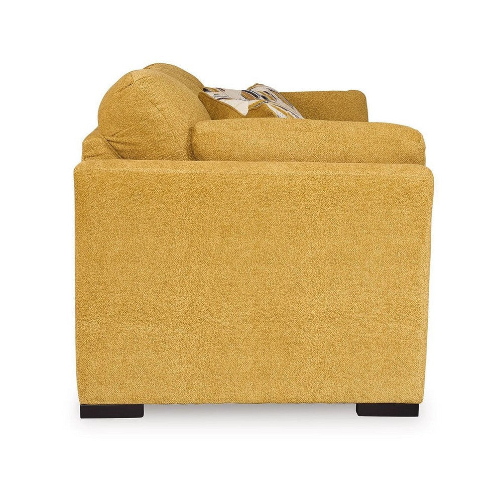 Ashley Viena Queen Sofa Sleeper 2 Accent Bolster Pillows Yellow Faux Velvet BM332339