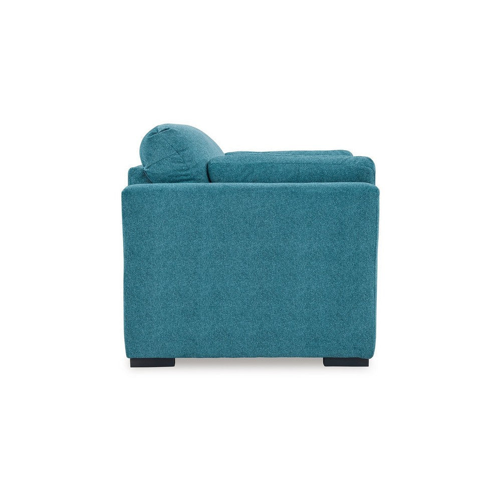 Ashley Viena Oversized Accent Chair 2 Bolster Pillows Teal Blue Faux Velvet BM332341