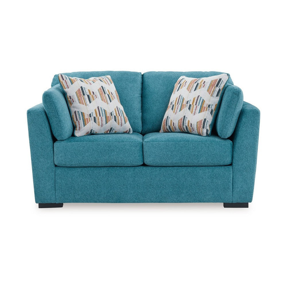 Ashley Viena Loveseat 2 Accent Throw Pillows Teal Blue Faux Velvet 68 Inch BM332342