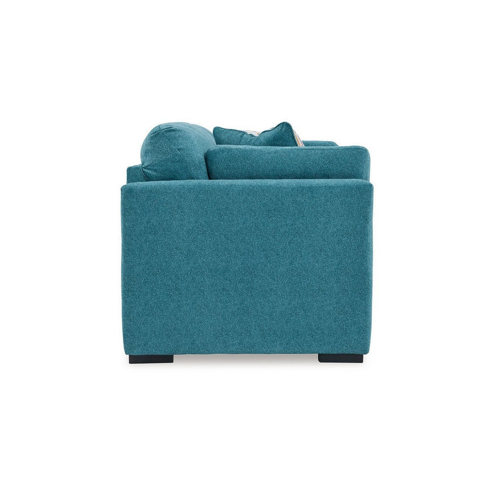 Ashley Viena Loveseat 2 Accent Throw Pillows Teal Blue Faux Velvet 68 Inch BM332342