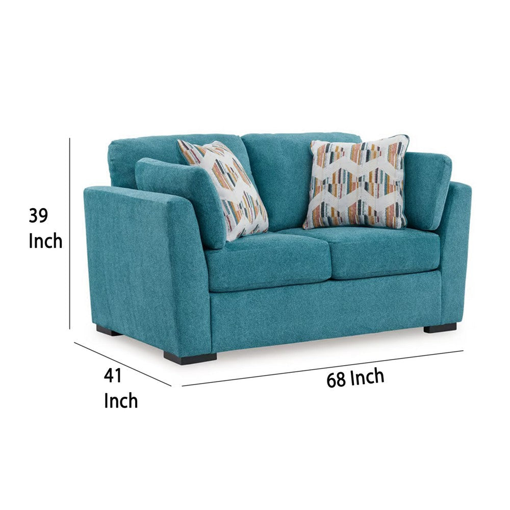 Ashley Viena Loveseat 2 Accent Throw Pillows Teal Blue Faux Velvet 68 Inch BM332342