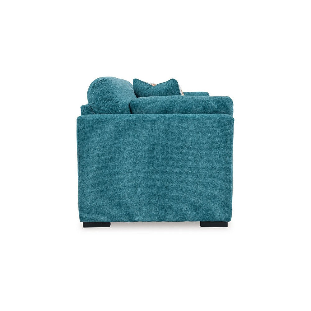 Ashley Viena Sofa with 2 Accent Throw Pillows Teal Blue Faux Velvet 94 Inch BM332343