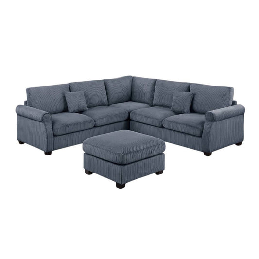 Fero 4pc L Sectional Sofa, Loveseat, Wedge, Ottoman Set, Gray Corduroy