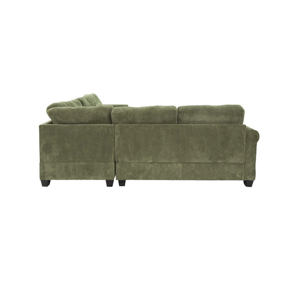 Fero 4pc L Sectional Sofa Wedge n Ottoman Set Sage Green Corduroy BM332360