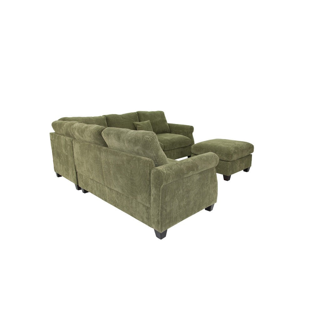 Fero 4pc L Sectional Sofa Wedge n Ottoman Set Sage Green Corduroy BM332360
