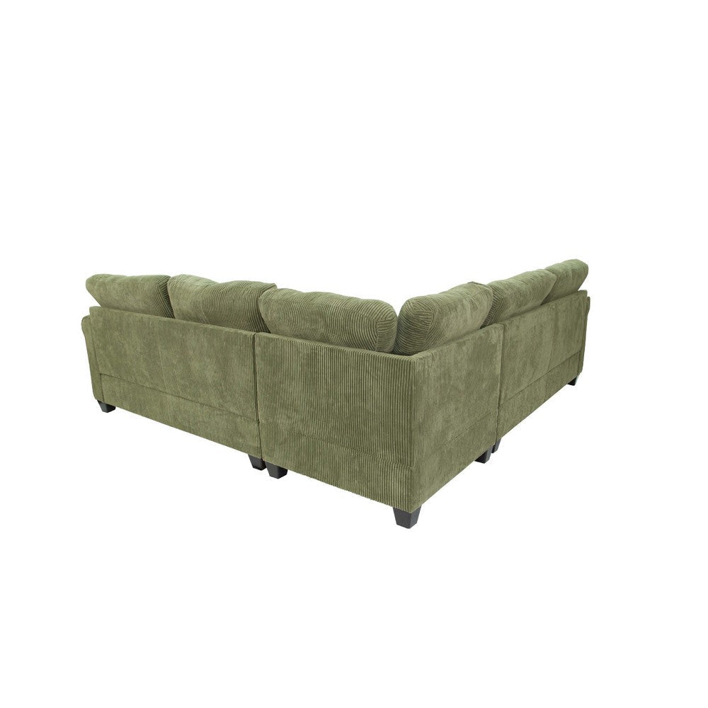 Fero 4pc L Sectional Sofa Wedge n Ottoman Set Sage Green Corduroy BM332360