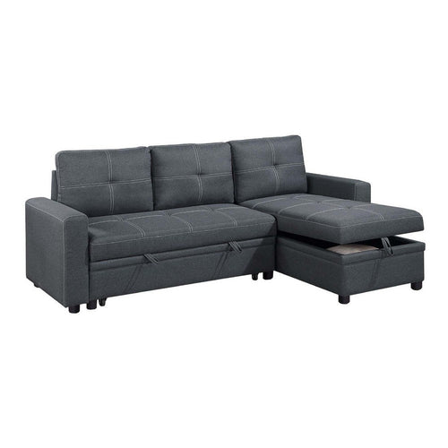 Gero Sectional Sofa Pull Out Bed, Reversible Storage Chaise, Dark Gray