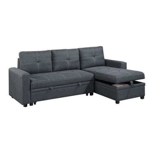 Gero Sectional Sofa Pull Out Bed, Reversible Storage Chaise, Dark Gray
