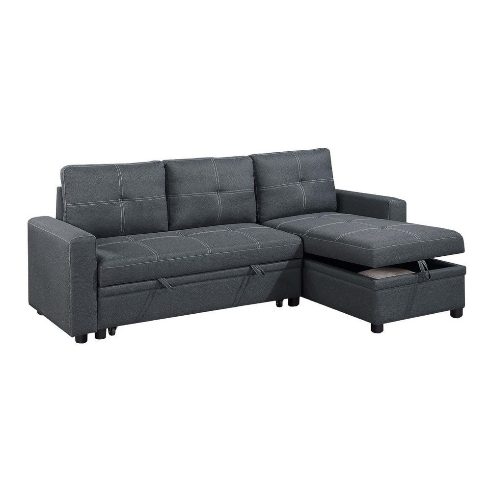 Gero Sectional Sofa Pull Out Bed, Reversible Storage Chaise, Dark Gray