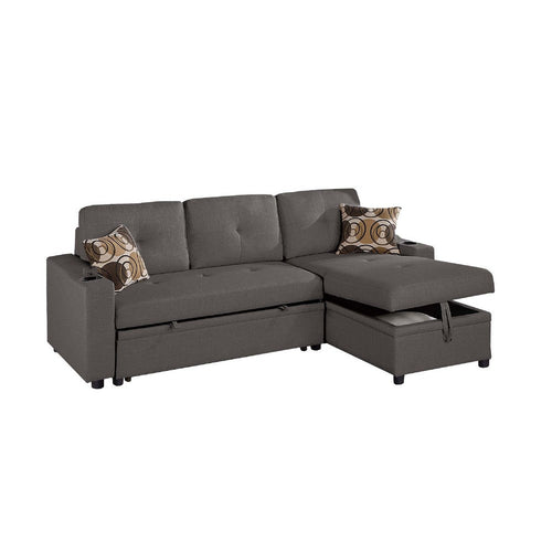 Pero Sectional Sofa Pull Out Bed with Storage Chaise, Pillows, Black