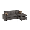 Pero Sectional Sofa Pull Out Bed with Storage Chaise, Pillows, Black