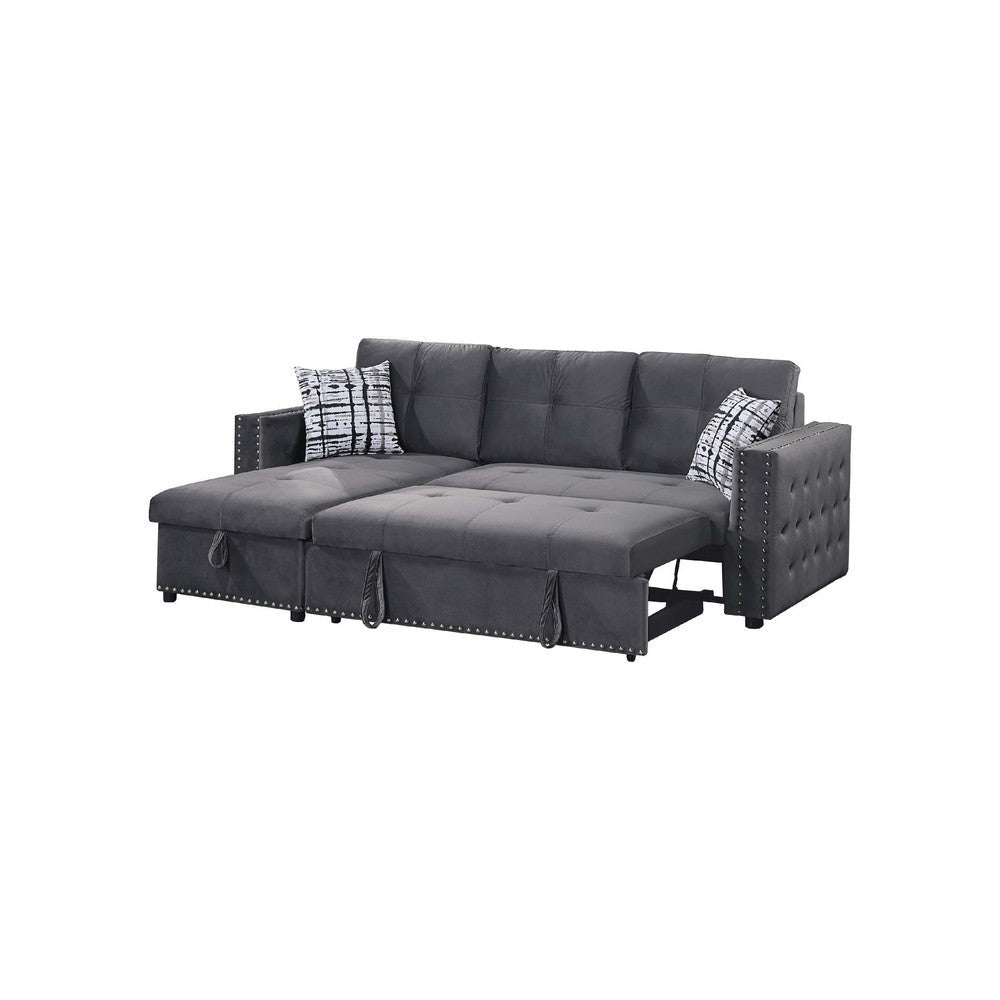 Ero Convertible Sectional Sofa Storage Chaise 2 Pillows Gray Velvet BM332366