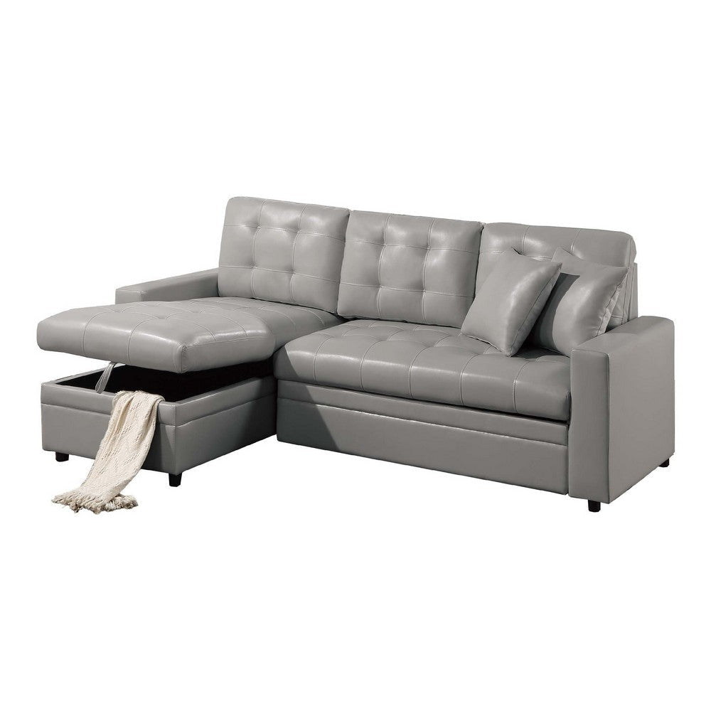 Dero Convertible Sectional Sofa Storage Chaise Gray Faux Leather BM332367