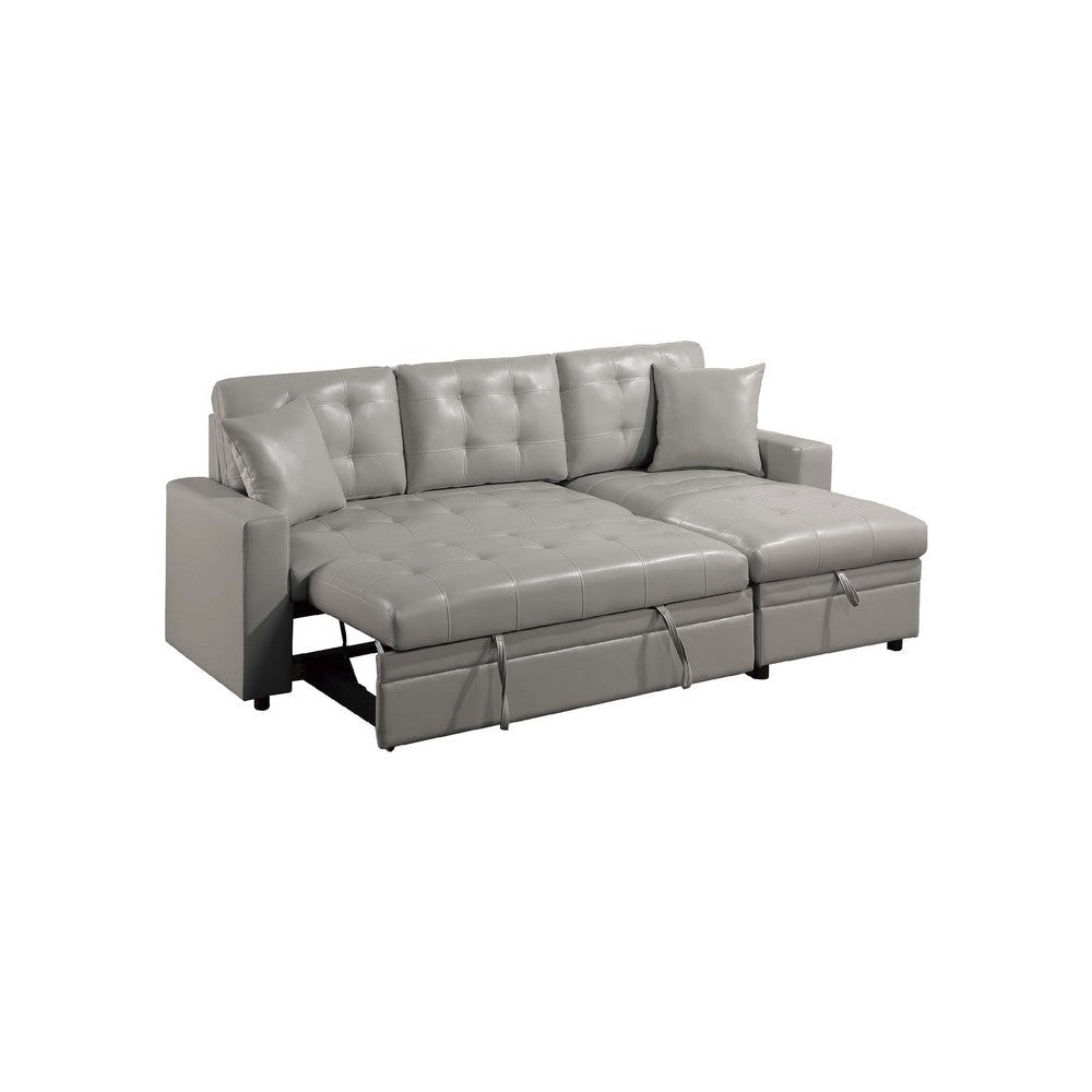 Dero Convertible Sectional Sofa Storage Chaise Gray Faux Leather BM332367