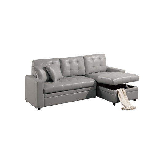 Dero Convertible Sectional Sofa Storage Chaise, Gray Faux Leather