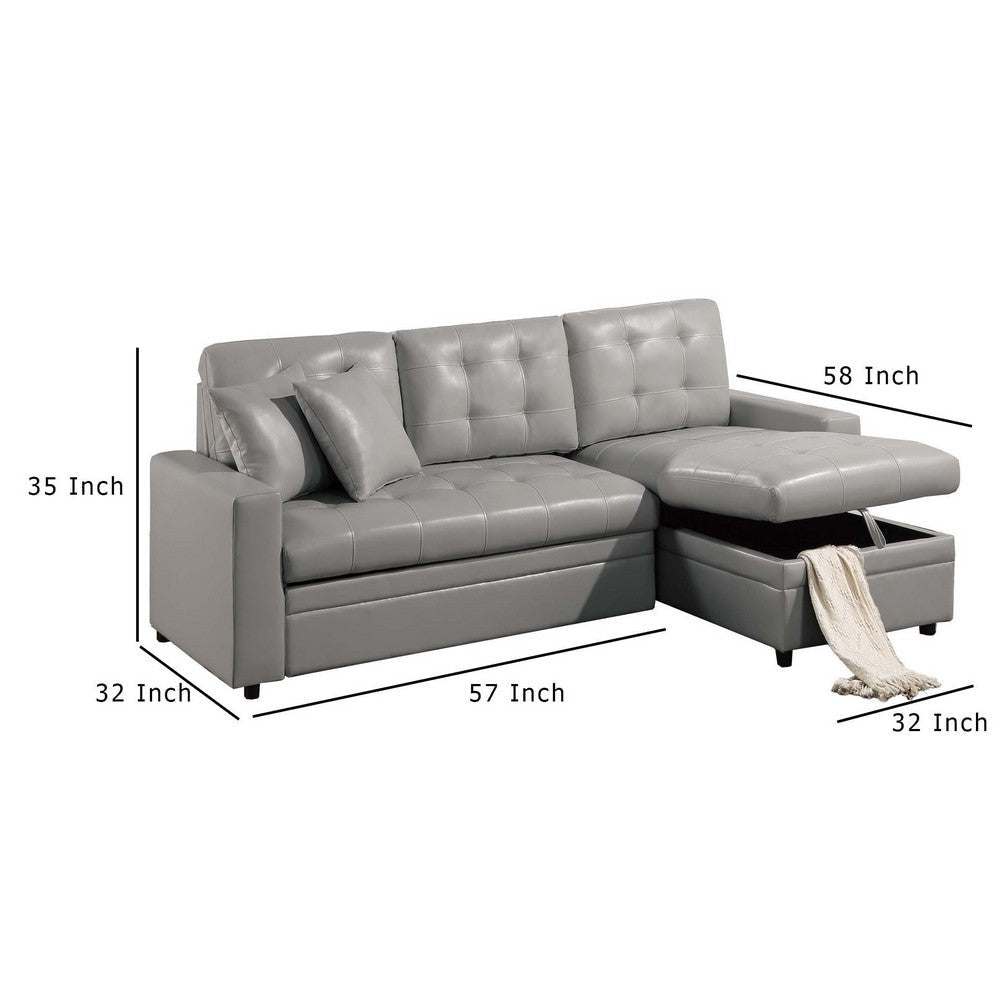 Dero Convertible Sectional Sofa Storage Chaise Gray Faux Leather BM332367