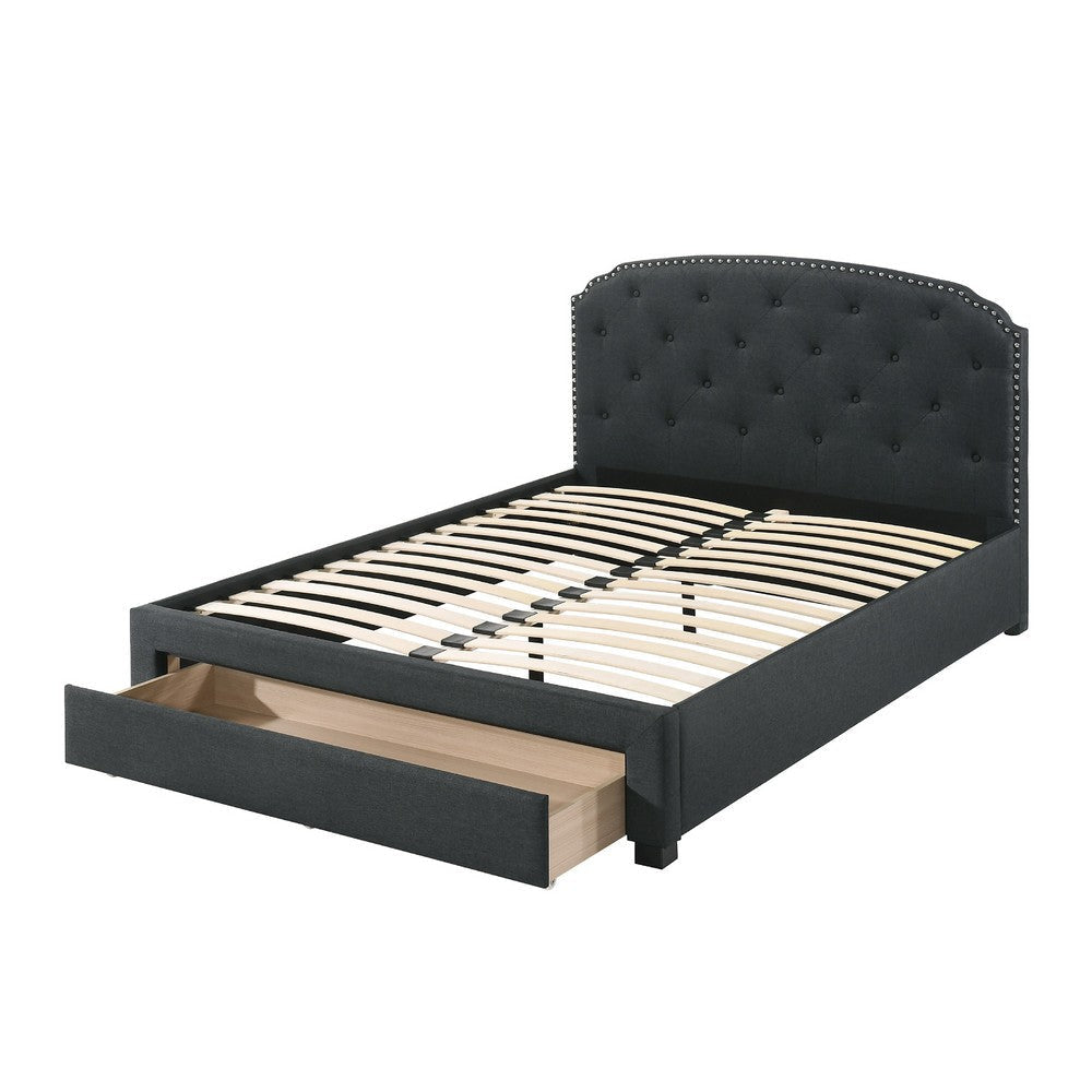 Mry King Size Bed Charcoal Gray Upholstery Footboard Storage Drawer BM332368