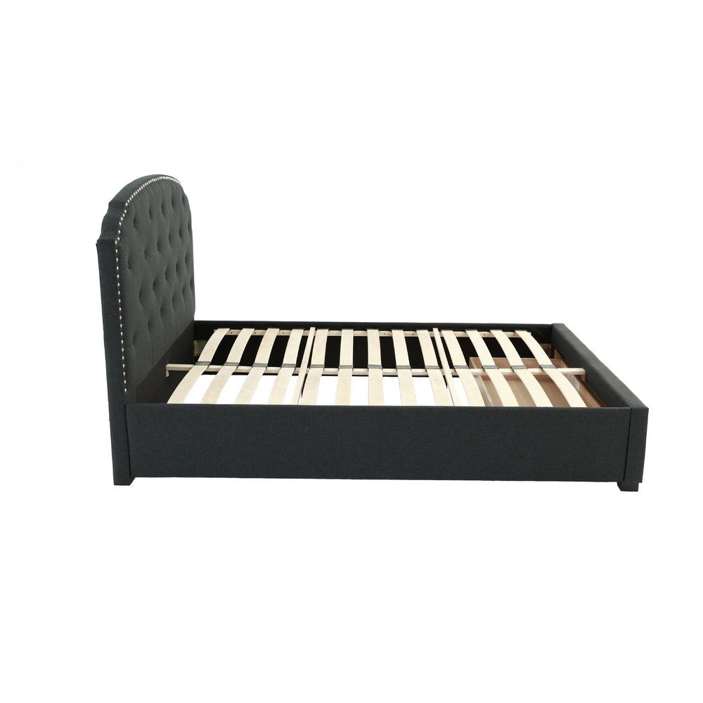 Mry King Size Bed Charcoal Gray Upholstery Footboard Storage Drawer BM332368