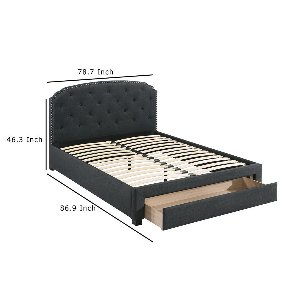 Mry King Size Bed Charcoal Gray Upholstery Footboard Storage Drawer BM332368
