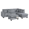 Roe 3pc Sectional Sofa Set w Chaise, Ottoman, 2 Pillows, Fog Gray