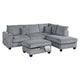 Roe 3pc Sectional Sofa Set w Chaise, Ottoman, 2 Pillows, Fog Gray