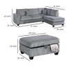 Roe 3pc Sectional Sofa Set w Chaise Ottoman 2 Pillows Fog Gray BM332369