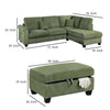 Roe 3pc Sectional Sofa Set w Chaise Ottoman 2 Pillows Sage Green BM332372
