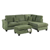 Roe 3pc Sectional Sofa Set w Chaise, Ottoman, 2 Pillows, Sage Green