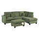 Roe 3pc Sectional Sofa Set w Chaise, Ottoman, 2 Pillows, Sage Green
