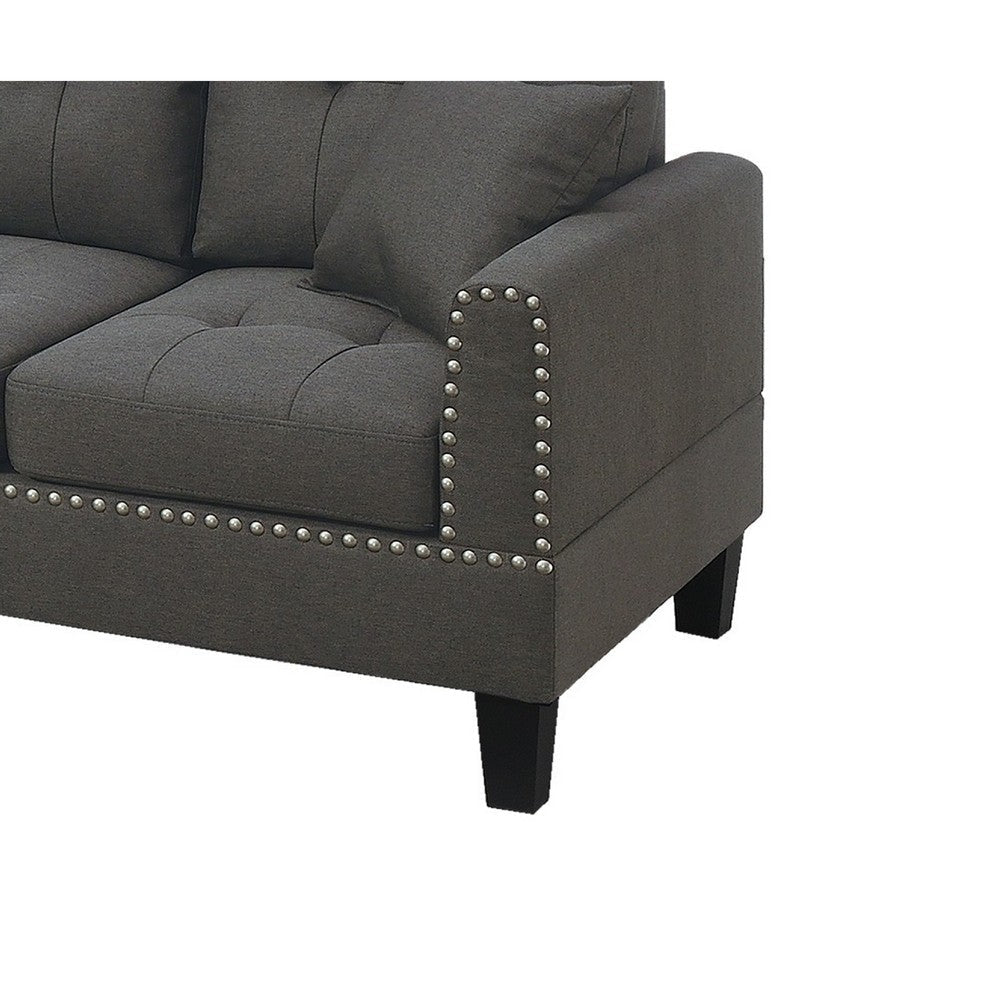 Ena 2pc Sectional Sofa Set with Chaise 2 Pillows Dark Brown Linen BM332373