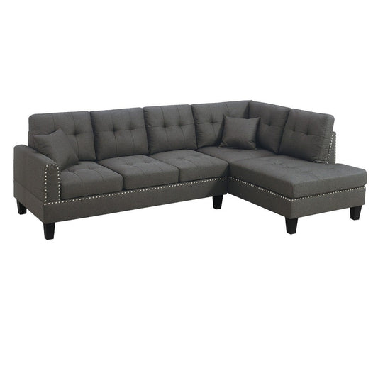 Ena 2pc Sectional Sofa Set with Chaise, 2 Pillows, Dark Brown Linen