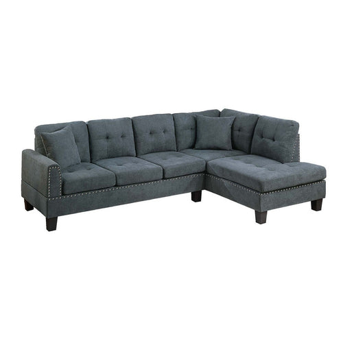 Dema 2pc Sectional Sofa Set, Chaise, 2 Pillows, Textured Black Velvet