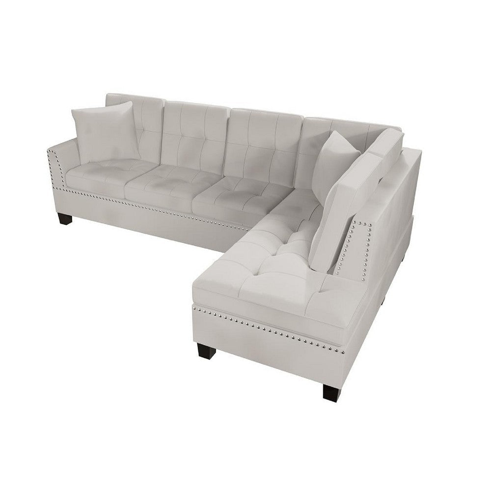 Dema 2pc Sectional Sofa Set Chaise 2 Pillows Textured Beige Velvet BM332376