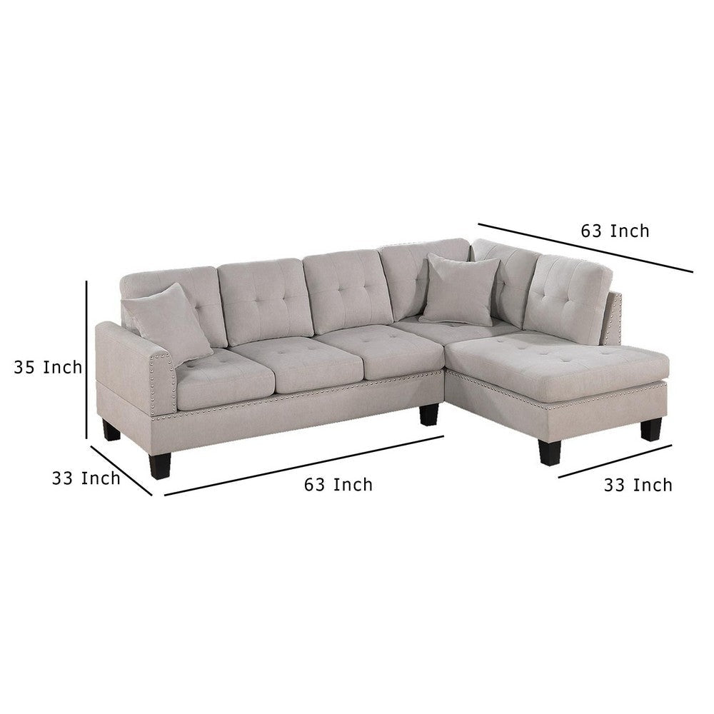 Dema 2pc Sectional Sofa Set Chaise 2 Pillows Textured Beige Velvet BM332376