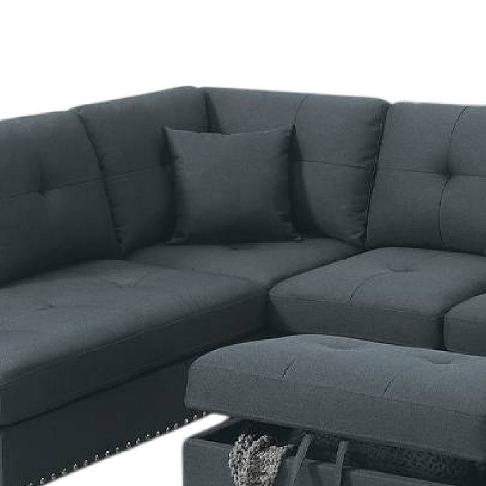 Rema 3pc Sectional Sofa Chaise Ottoman 2 Pillows Dark Gray Linen BM332377