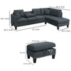 Rema 3pc Sectional Sofa Chaise Ottoman 2 Pillows Dark Gray Linen BM332377