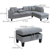 Rema 3pc Sectional Sofa Chaise Ottoman 2 Pillows Light Gray Linen BM332378