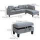 Rema 3pc Sectional Sofa Chaise Ottoman 2 Pillows Light Gray Linen BM332378